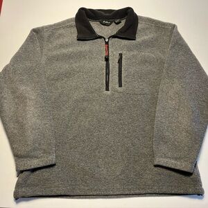 Eddie Bauer Pullover Fleece Mens L Long Sleeve 3 Pockets Waist Drawcord Gray